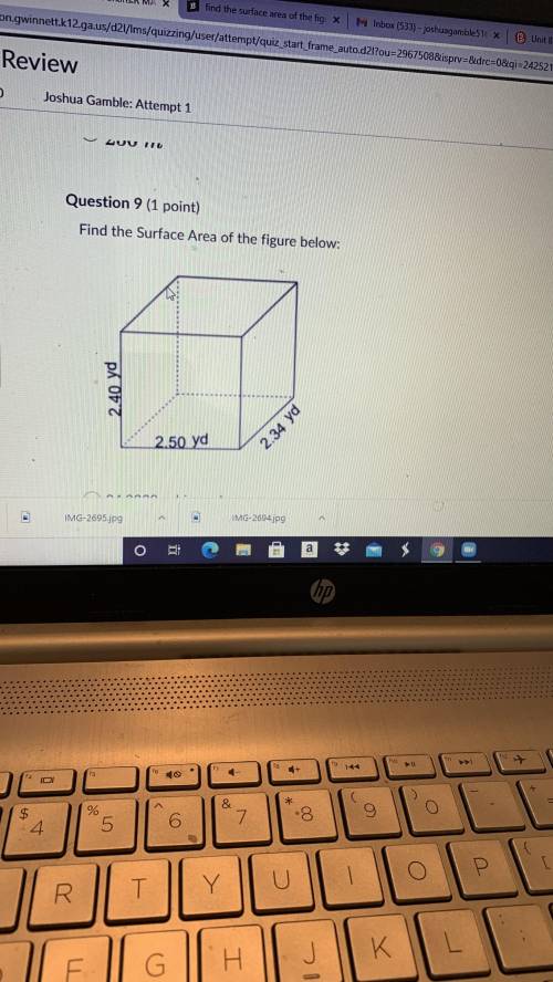 What is the Surface Area of the figure below?

A. 268 square inches
B. 134 square inches
C. 21 squ