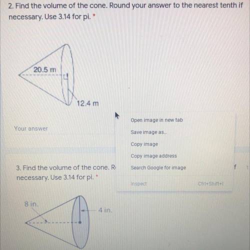 2) find the volume of the cone. Round your answer to the nearest tenth if necessary. Use 3.14 for p