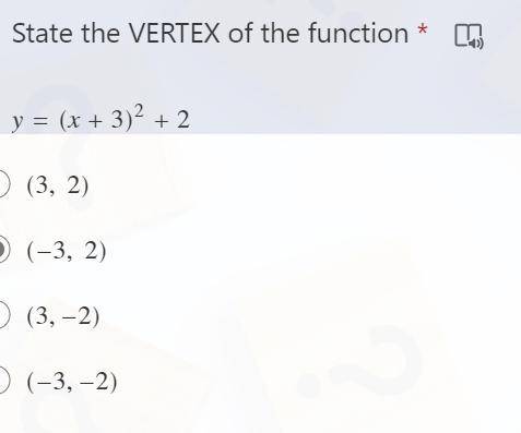 State the VERTEX of the function