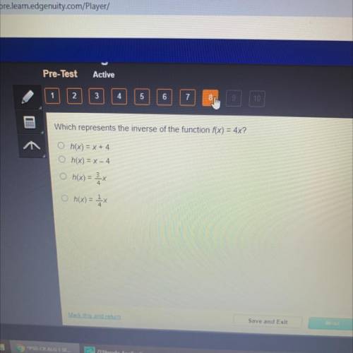 Which represents the inverse of the function
f(x) = 4x?