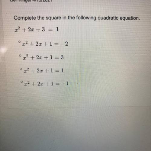 Complete the square in the following quadratic equation