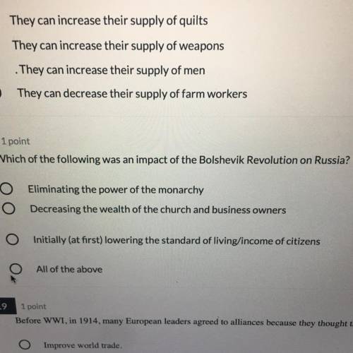 Which of the following was an impact of the Bolshevik Revolution on Russia?