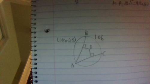 (10x-23) how do i find x with 106 as an arc