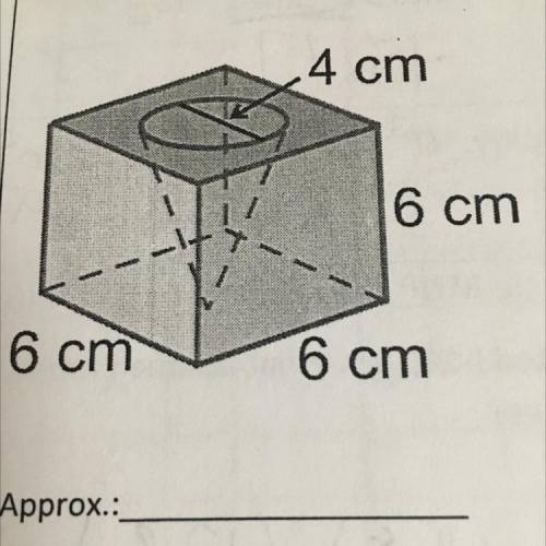 What is volume of the cube after cutting
out the cone?
-4 cm
6 cm
6 cm
6 cm