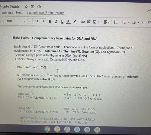 Please help 
Complementary base pair for DNA and RNA