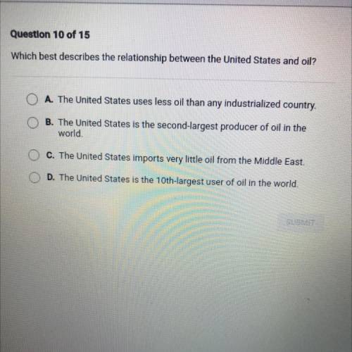 Which best describes the relationship between the United States and oil?

A. The United States use