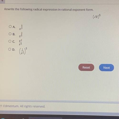 Rewrite the following radical expression in rational exponent form.