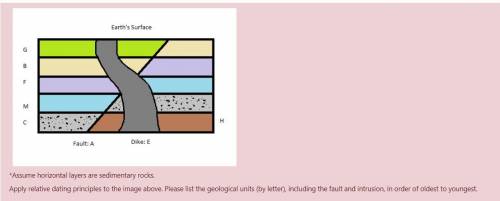Apply relative dating principles to the image above. Please list the geological units (by letter),