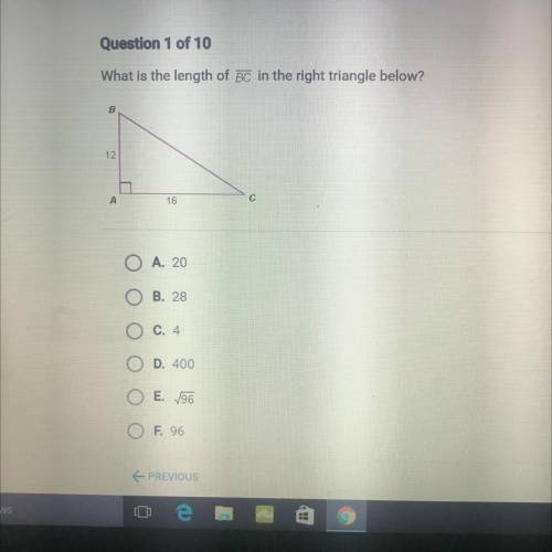 What is the length of BC in the right triangle below?