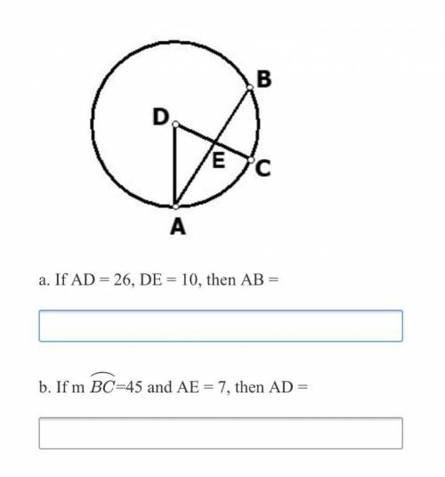 In circle D, line AB is perpendicular to line CD. Use the diagram to answer a-b. Leave answers in r