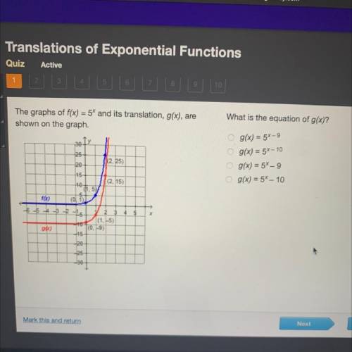 What is the equation of g(x)?

The graphs of f(x) = 5x and its translation, g(x), are
shown on the