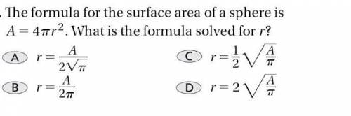 What is the formula of the surface area solved for r?