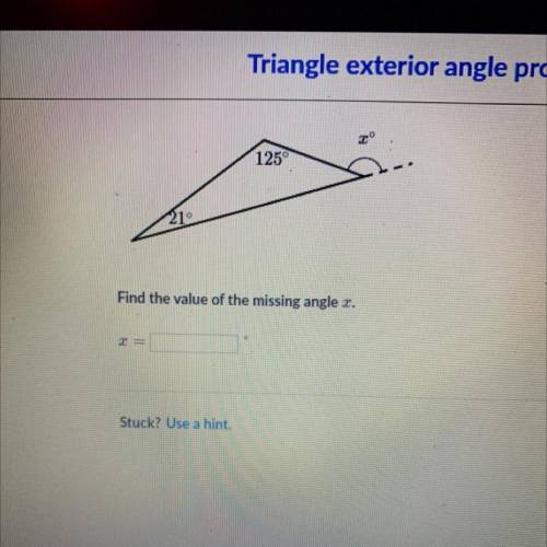 125
21
Find the value of the missing angle