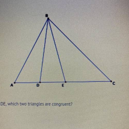 Given AABE is isosceles and AD = DE, which two triangles are congruent?

A)
AABD AEBD
B)
AABE = AA