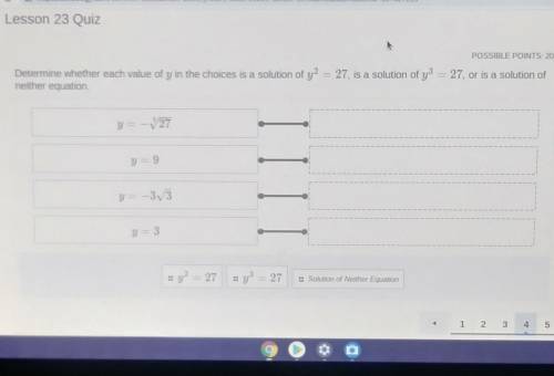 Determine whether each value of y in the choices is a solution of y2 = 27, is a solution of y3 = 27