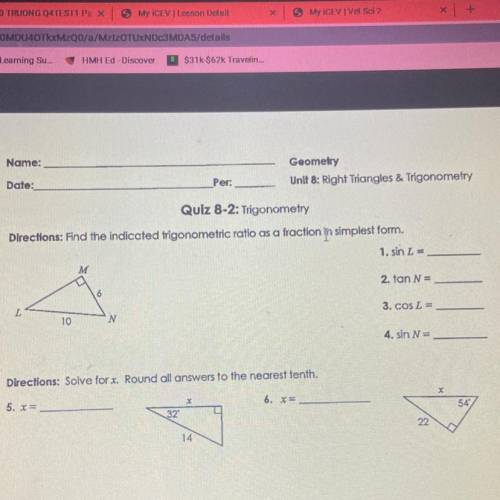 Quiz 8-2 trigonometry unit 8
