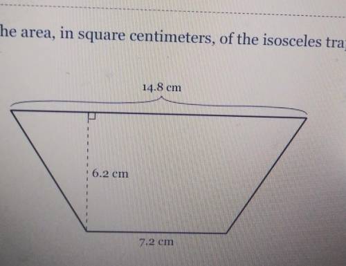 what is the area in square centimeters, of the isosceles below will mark Brainliest of correct and