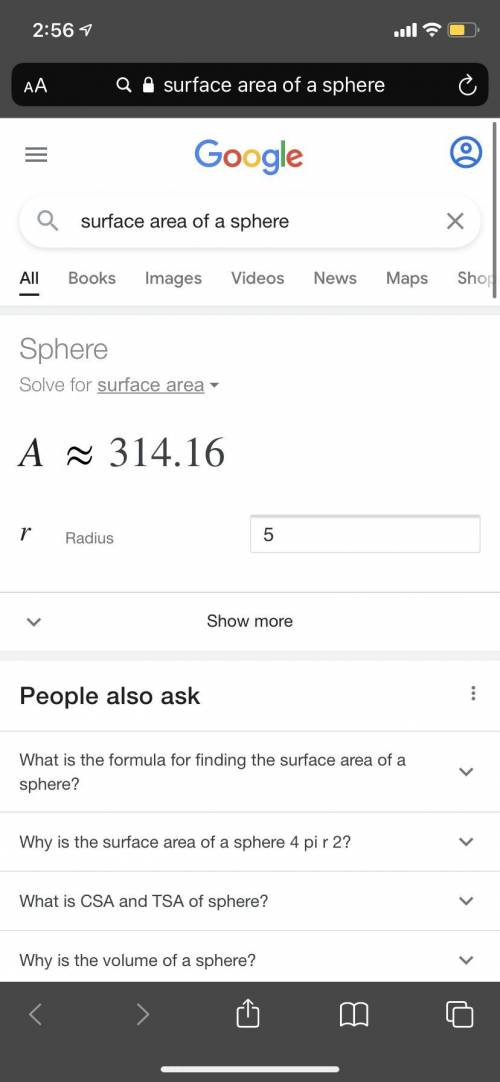 Find the surface area of the sphere with a radius of 5.
