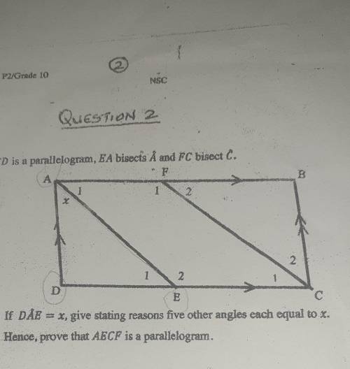 A) give stating reasons five other angles each equal to xb) prove that AECF is a parallelogram ​