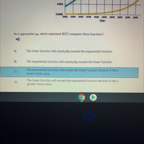 WILL GIVE BRAINLIEST ANSWER.

Which statement BEST compares the growth of the two functions as x a