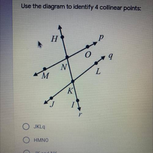 Use the diagram to identify 4 collinear points