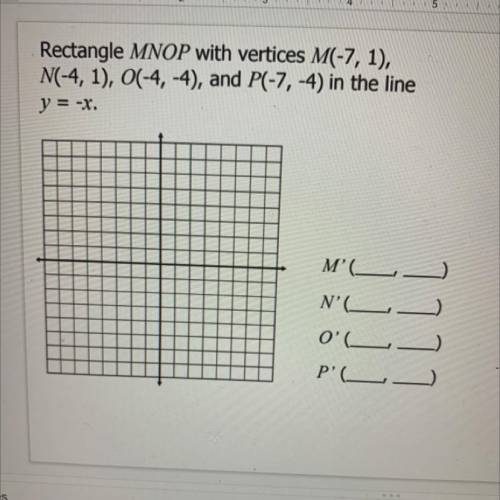 Rectangle MNOP with vertices M(-7, 1),
N(4, 1), 0(-4, 4), and P(-7, 4) in the line
y = -x