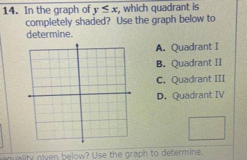 14. In the graph of y Sx, which quadrant is

completely shaded? Use the graph below to
determine.