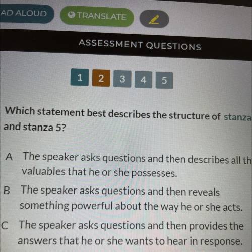 STILL I RISE COMMONLIT QUESTION 2

Which statement best describes the structure of stanza 2
and st