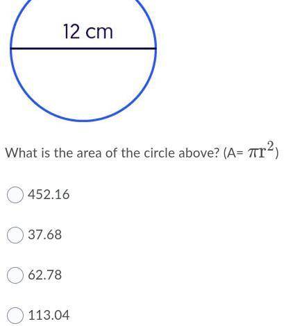 What is the area of the circle above? (