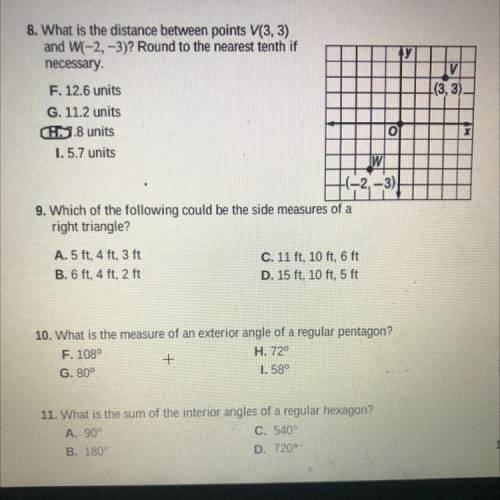 Which of the following could be the side measures of a
right triangle?
#9