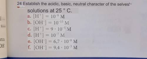 Establish the acidic, basic, neutral character of the selves solutions at 25 c