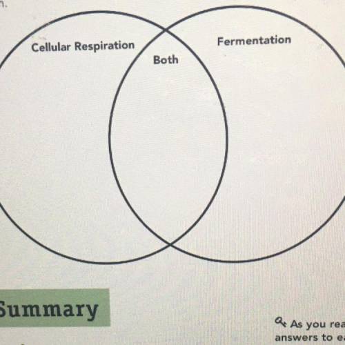Compare and contrast

fermentation and cellular respiration using the Venn diagram. Make sure to l