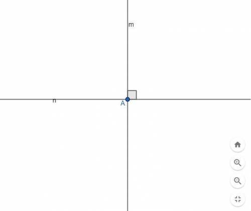 lines m and n are perpendicular. Rotating a point D 180 degrees using center A has the same effect