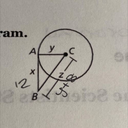 Find the radius y of circle C, given that x = 12 and z = y + 8.