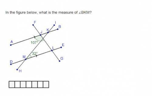 In the figure below, what is the measure of ∠BKM?