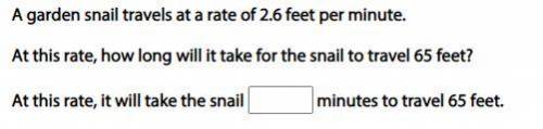 A garden snail travels at a rate of 2.6 fet per minute. At this rate, how long will it take for the