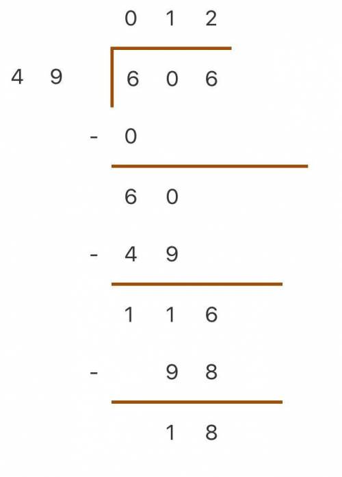 606 divided by 49 in long division ​