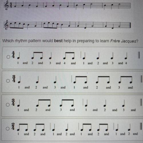 Which rhythm pattern would best help in preparing to learn Frère Jacques?