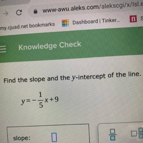 Find the slope and the y-intercept of the line
y=-1/5*+9