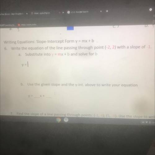 Write the equation of the line passing through point (-2 - 2) with a slope of -1

Substitute into