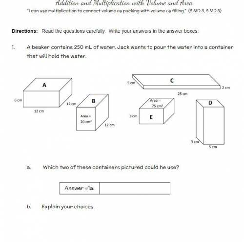 Read the questions carefully. Write your answers in the answer boxes.

A beaker contains 250 mL of
