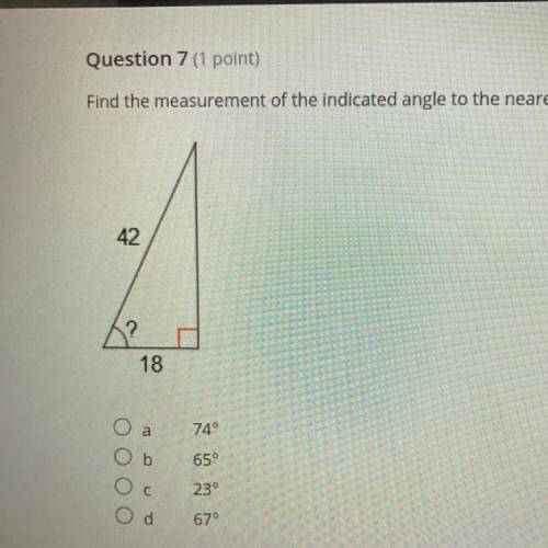 Find the measurement of the indicated angle to the nearest degree.
Need help! Trigonometry!
