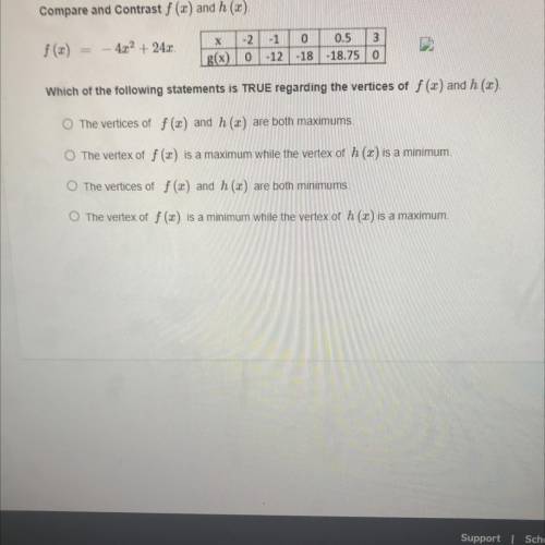 Compare and Contrast f (x) and h (2).

f (2)
- 422 +243
Х -2
g(x)0
0 0.5 3
-12-18 -18.750
Which of