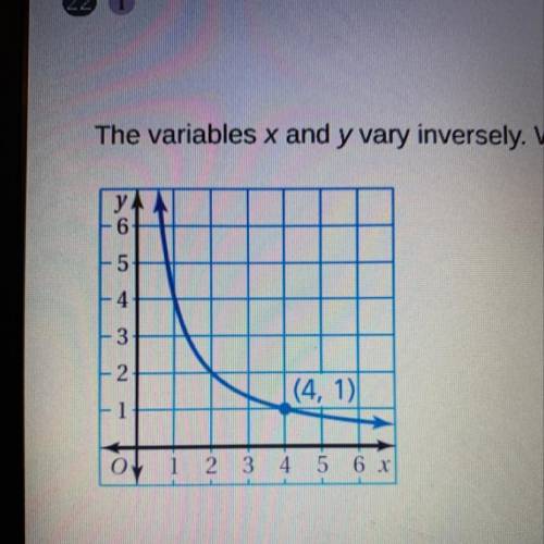 The variables x and y vary inversely. Write an equation relating x and y.

An equation relating x