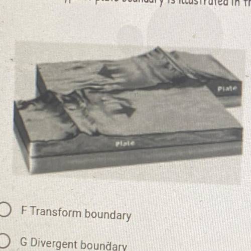 What type of plate boundary is illustrated in the diagram below? *

Plate
F Transform boundary
G D