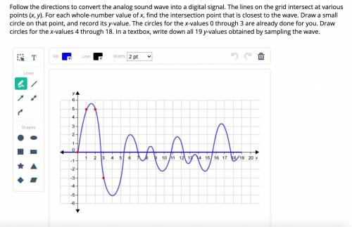 Follow the directions to convert the analog sound wave into a digital signal. The lines on the grid