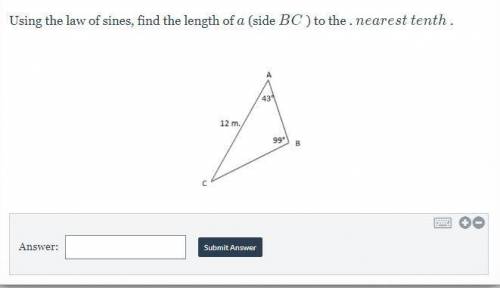Using the law of sines, find the length of (side BC ) to the nearest tenth.