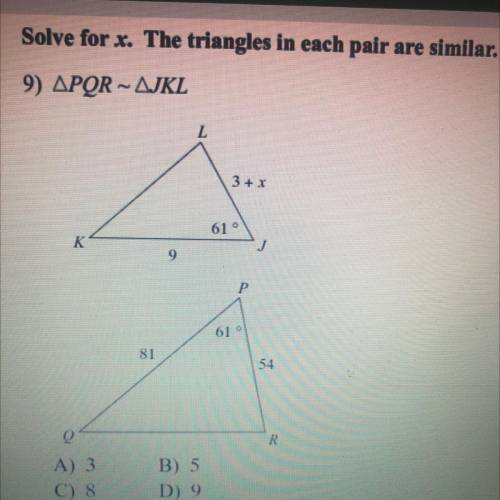Please help! Solve for X 
A. 3
B. 5
C. 8
D. 9 
No links or I’ll report you