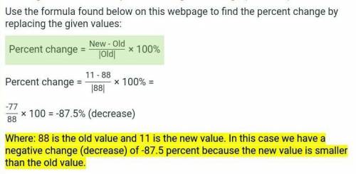 If a number decreases from 88 to 11, what is the rate of decrease (as a %)?