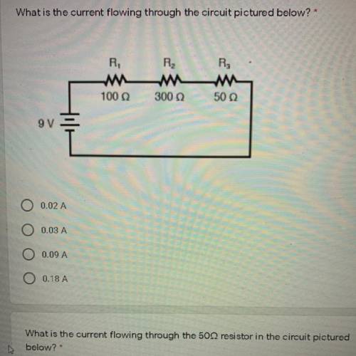 What current is flowing through the circuit pictured below and what is the current through 50 resis